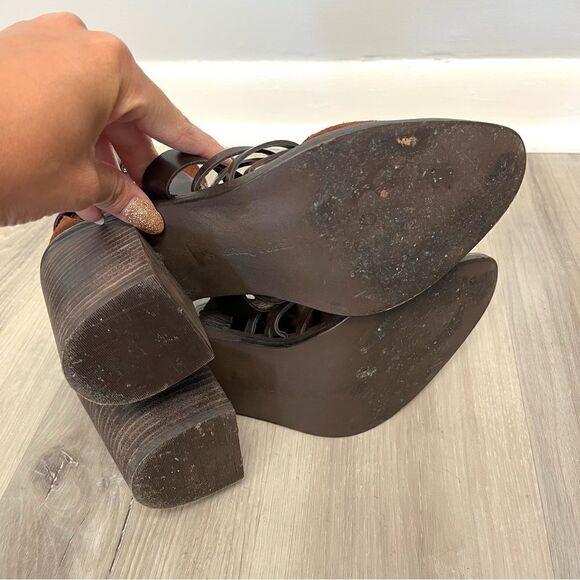 Luxury Rebel Heels Women’s 9 Mandy Brown Leather Strappy Chunky Block Booties - Picture 5 of 7